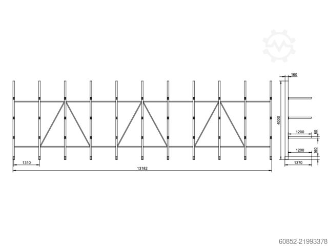 Long goods rack cantilever rack ca. 13,2 lfm. Kragarmregal | Höhe 4,0 m 120 cm Arme | 500 kg pro Arm Langgutrega