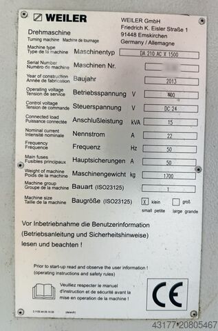 Leit Zugspindeldrehmaschine Drehmaschine WEILER Heidenhain DA 210 AC x 1500
