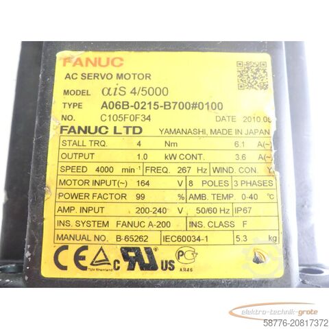 Steuerung Fanuc A06B-0215-B700 # 0100 AC Servomotor SN: C105F0F34 mit Pulsecoder A860