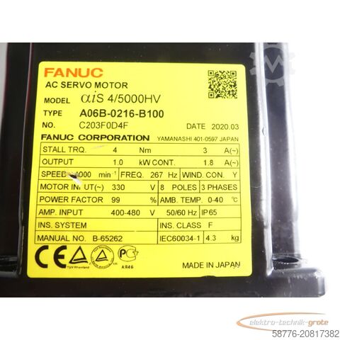 Steuerung Fanuc A06B-0216-B100 AC Servomotor SN: C203F0D4F mit Pulsecoder