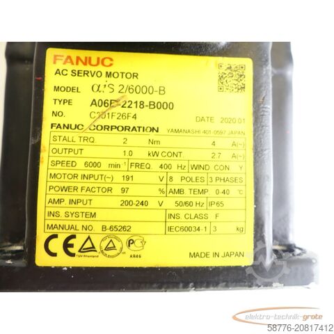 Steuerung Fanuc A06B-2218-B000 AC Servomotor SN: C301F26F4 mit Pulsecoder A860-2050-T321