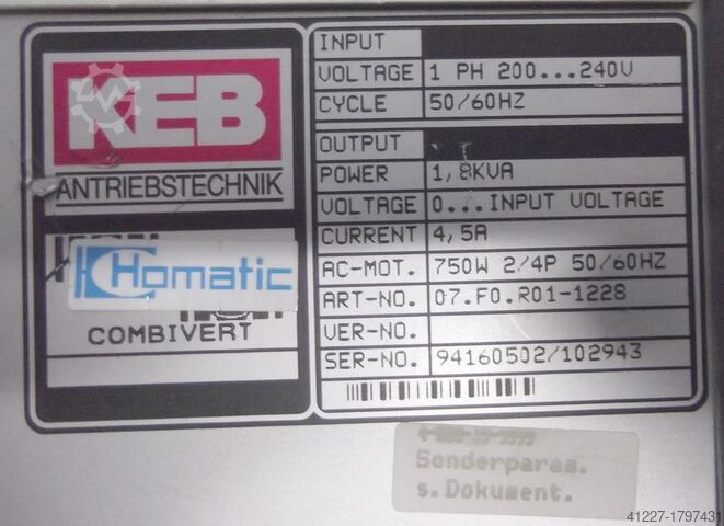 Frequenzumrichter 0,75 kW KEB 07.F0.R01-1228