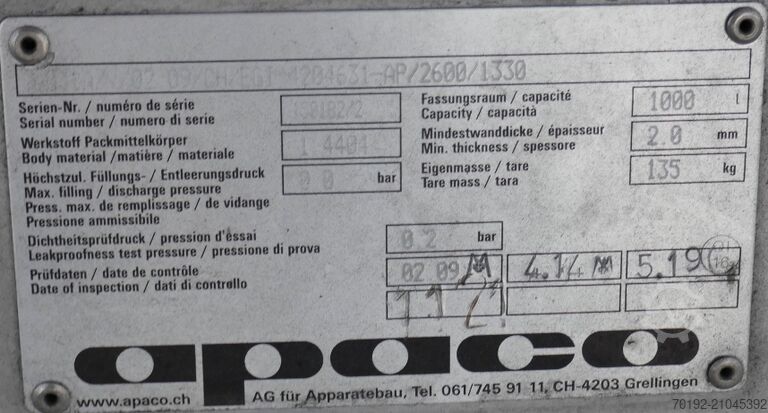 1000 liter IBC container made of V4A  9707
