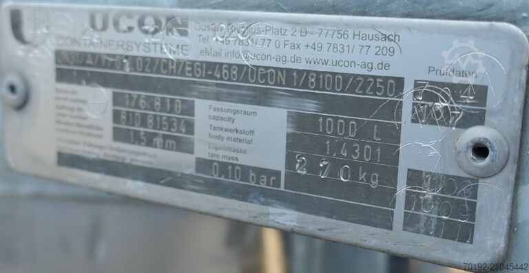1000 liter IBC round container made of V2A stainless steel UCON K0105
