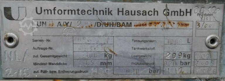 1000 Liter IBC Container aus V4A Umformtechnik Hausach (UCON) 9672