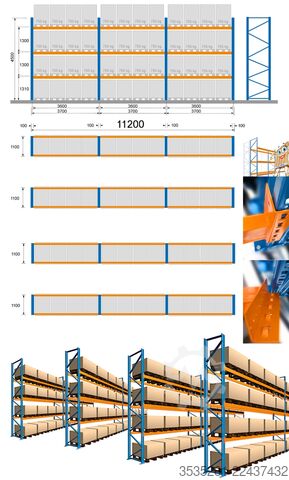 Schwerlastregal 4 x 11,2 m lang, 4,5 m hoch (3600!) 16 Rahmen, 72 Traversen, 3 Eb. je 3t
