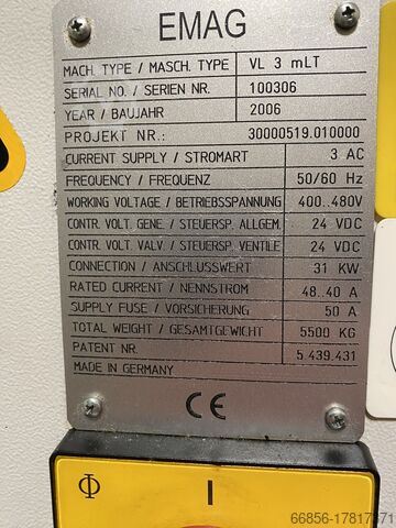 Vertikaldrehmaschine Emag VL 5i und weitere