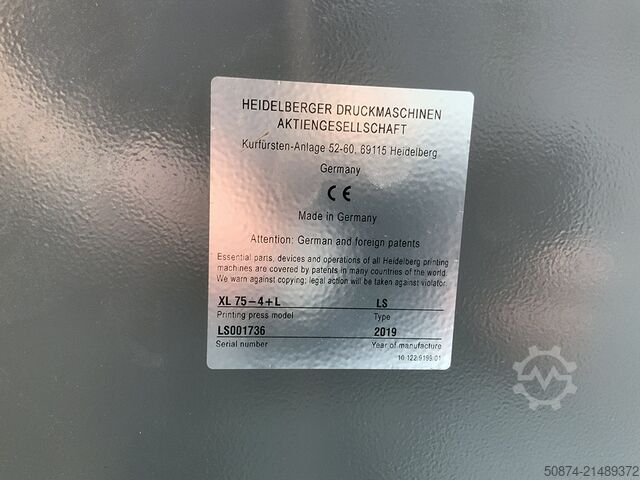 Offset printing press HEIDELBERG XL 75-4+LX 2019