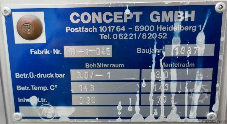 530 litre heatable/coolable pressure vessel made of V4A with propeller agitator.  9570