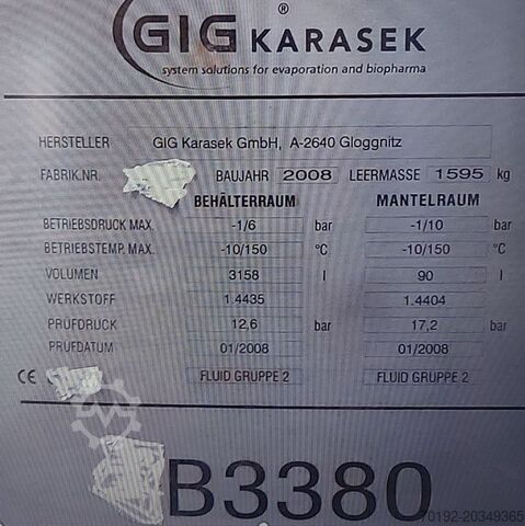 3158 liter heatable/coolable pressure vessel made of V4A stainless steel  K0095