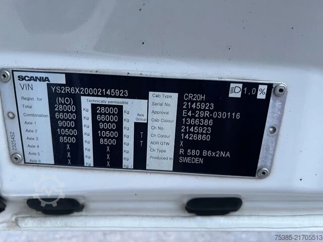 Chassis with cab Scania R580 V8 NGS 6x2 King low km