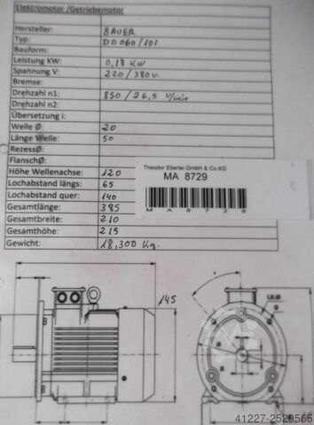 Gear motor 0.18 kW 26.5 rpm Bauer D0060/101  DK760/178