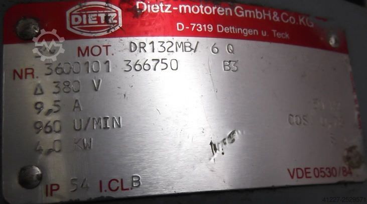Electric motor 4 kW 960 Rpm Dietz DR132MB/6Q