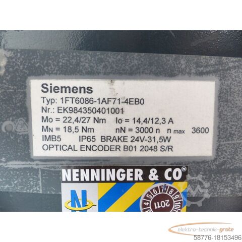 Control unit Siemens 1FT6086-1AF71-4EB0 Servomotor SN: EK984350401001