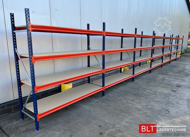 Wide span rack ca. 57 lfm. Weitspannregale H: 200 cm T: 60 cm , 400 kg Fachlast , 4 Ebenen