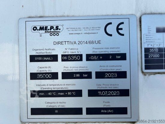 Silo semitrailer  O.M.E.P.S CM35, SILOAUFLIEGER, SAUG-DRUCK,  ALUFELGEN, LIFTACHSE