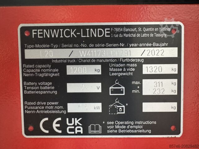 L 20 wie abgebildet (1173) NEU / Unbenutzt!! (1,2 t bei 1000 mm!!) LINDE L 20 as  ( 1173 ) NEW / Unused !!  ( 1.2 T @ 1000 MM !! )