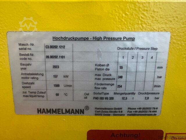 340 bar 254 lpm high-pressure pump unit Hammelmann HDP 202