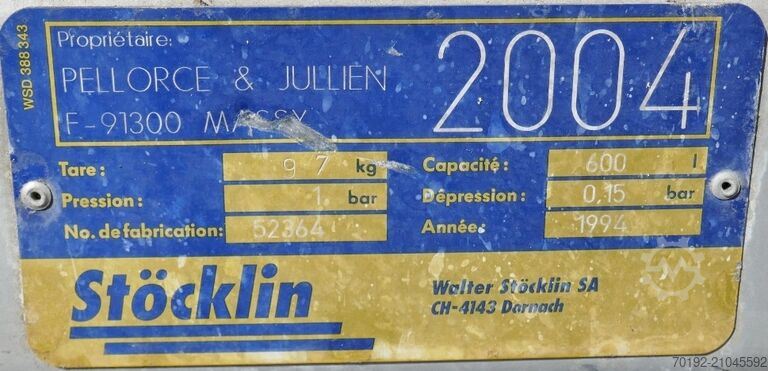 600 Liter Druckcontainer aus V2A Stöcklin 9583