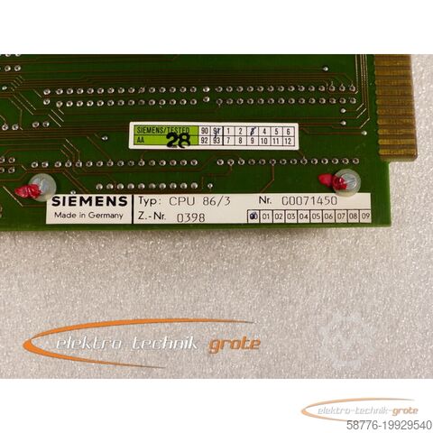 Component Siemens IBH - CPU 86/3 H1.1.034 L2 Z.-Nr. 0398 E Stand 00 gebraucht guter Erhaltungszustand