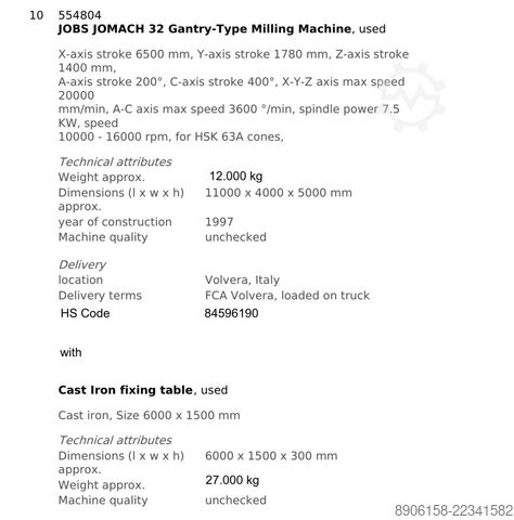Travelling column milling machine JOBS Jomach 32