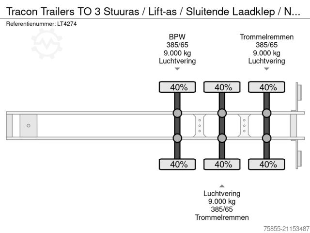 Schiebeplanen Tracon Trailers TO 3 Stuuras / Lift-as / Sluitende Laadklep / N...