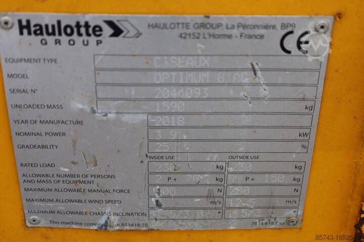 Scherenhebebühne Haulotte Optimum 8AC Electric, 7.77m Working Height, 230kg