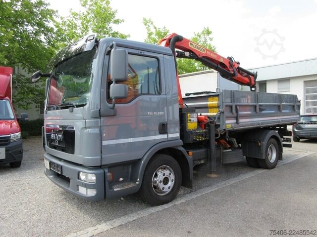Three-sided tipper truck man TGL 12.220 4x2 BB,Palfinger PK8501,Schrottspinne