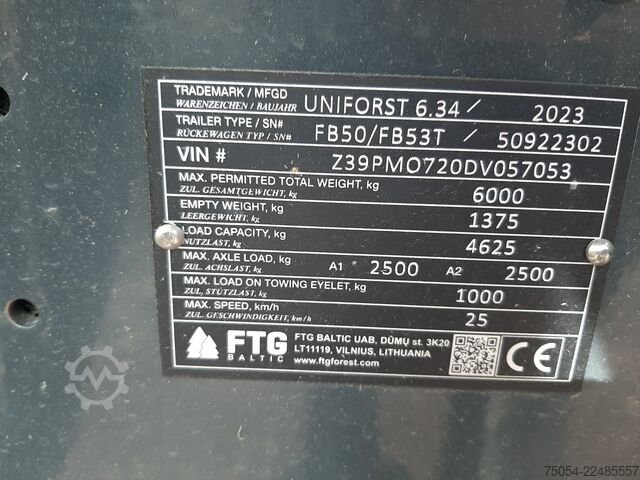 Log trailer Uniforest Rückehänger Uniforst 6.34 mit Kran