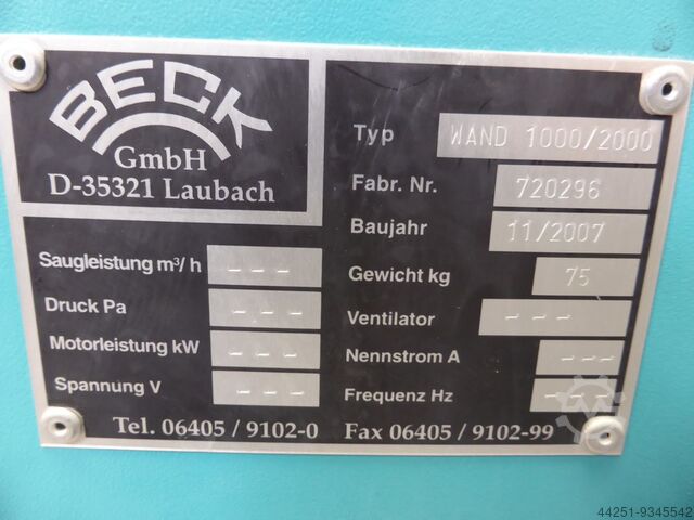 Extraction wall made of sheet steel Beck Wand 1000/2000