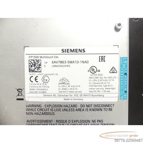 Komponente Siemens IFP1500 Multitouch Ext. 6AV7863-5MA10-1NA0 SN: LBM2002495 --