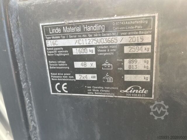 Electric 3-wheel forklift Linde E16C