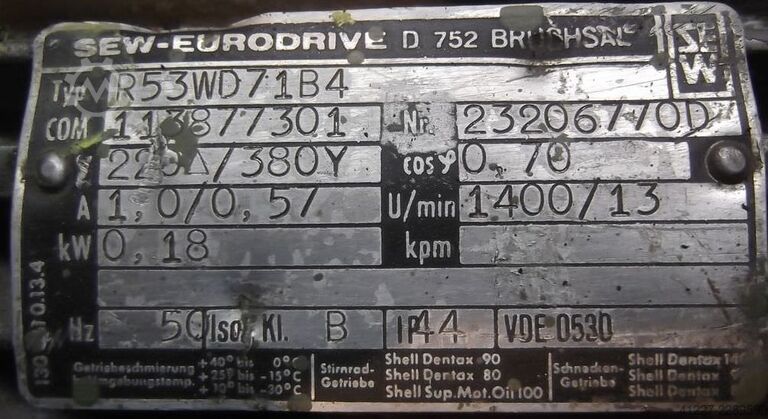 Gear motor 0.18 kW 13 rpm SEW Eurodrive P53WD71B4