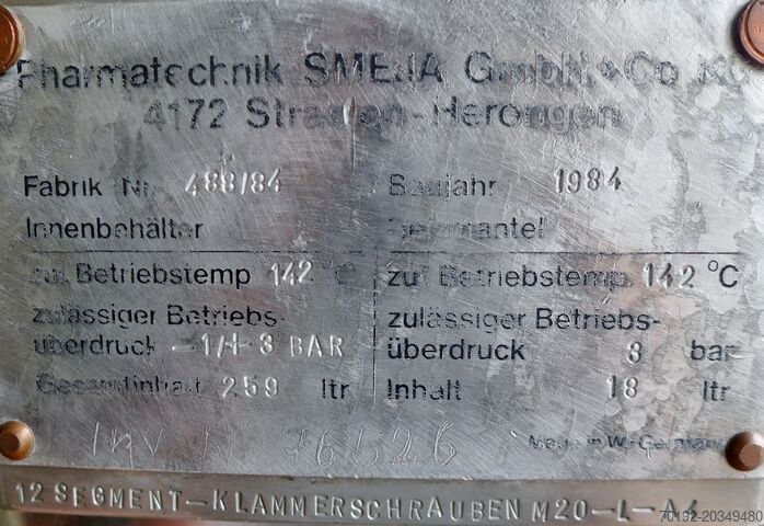 259 liter heatable/coolable pressure vessel made of V4A with propeller agitator 9158