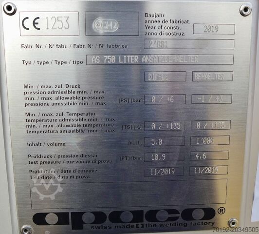 1000-liter heatable/coolable pharmaceutical pressure vessel made of V4A with magnetic agitator apaco 8853