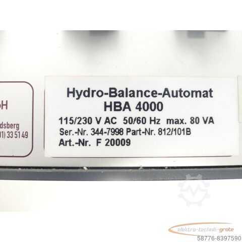 Component  Dittel HBA 4000 Hydro-Balance-Automat SN: 344-7998 Part-Nr.: 812/101B