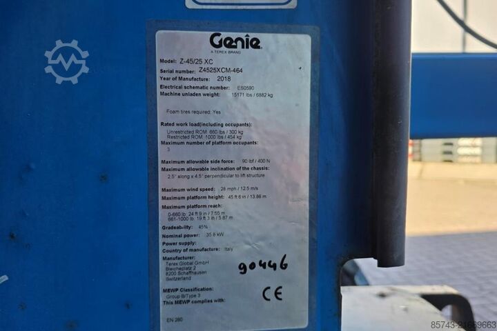 Gelenkteleskoparbeitsbühne Genie Z45/25 XC Diesel, 4x4 Drive, 16m Working Height, 7