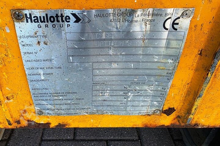 Scissor lift Haulotte Optimum 8 Electric, 7.77m Working Height, 230kg Ca