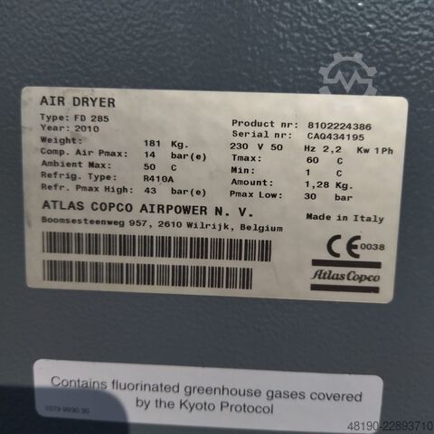 Refrigeration dryer compressed air Atlas Copco FD285