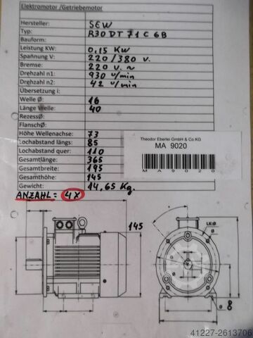 Gear motor 0.15 kW 42 rpm SEW-EURODRIVE R30DT71C6B
