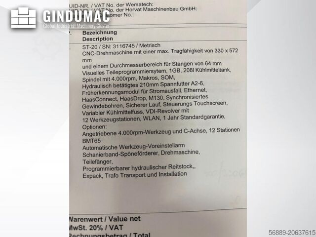 Horizontal Turning Machine HAAS ST-20