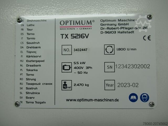 Drehmaschine Optimum TX5216V Vario