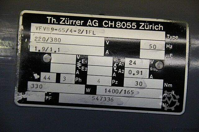 Gear motor 0.33 kW 165 rpm Zürrer VFVB9-65/4-2/1FL