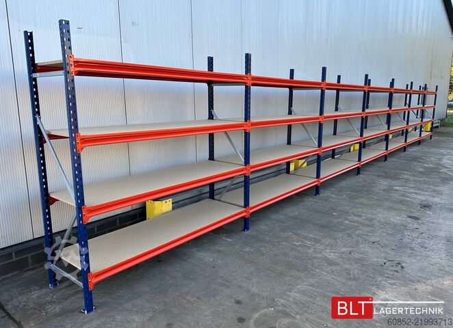 Wide span storage rack ca. 57 lfm. Weitspannregale H: 200 cm T: 60 cm , 400 kg Fachlast , 4 Ebenen