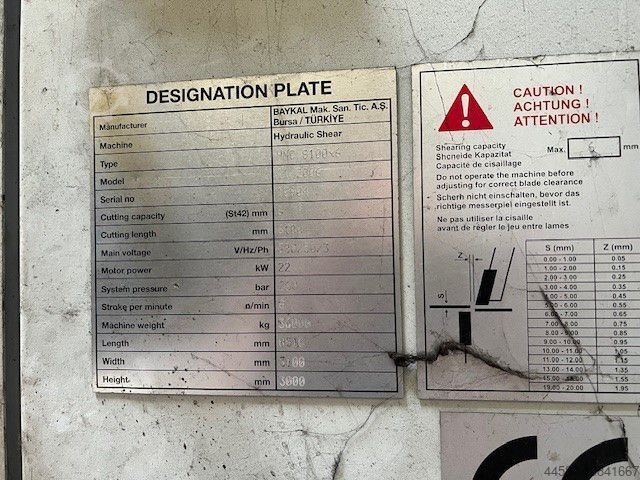 Hydraulic guillotine shear Baykal HNC 8100/6