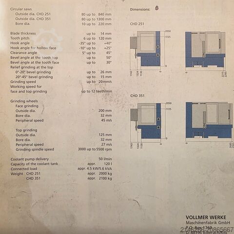 Sägeblattschärfmaschine Vollmer CHD 251R2