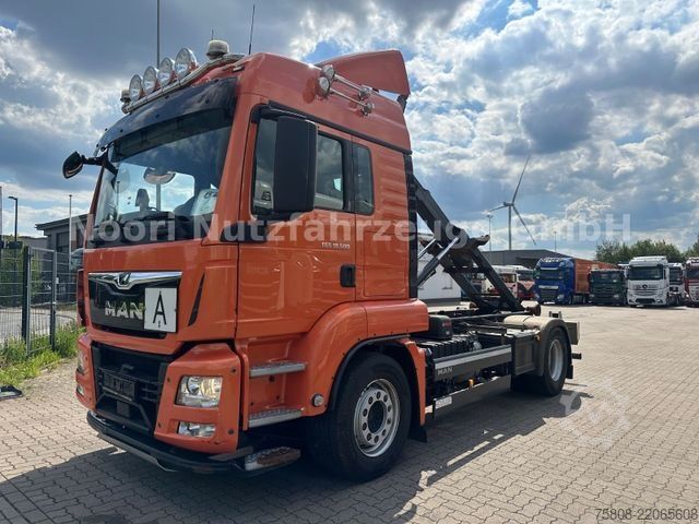 Roll-off tipper truck MAN TGS 18.500 Abroller HIAB XR72 CITY Navi LGS