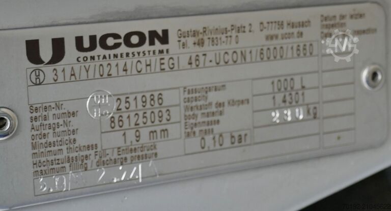 1000 liter IBC container made of V2A UCON 9543