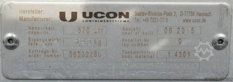 570 Liter fahrbarer Schüttgutcontainer aus V2A UCON 9517