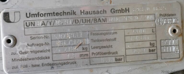 1000 Liter IBC Container aus V2A Umformtechnik Hausach (UCON) 9516